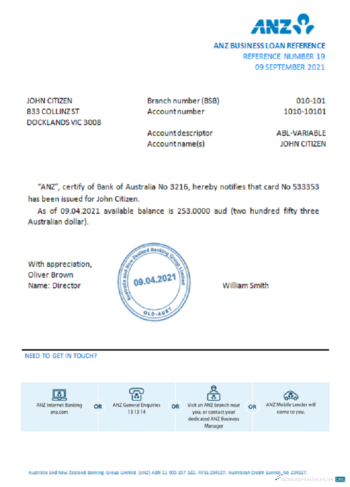 Download Australia  ANZ bank reference Photoshop template